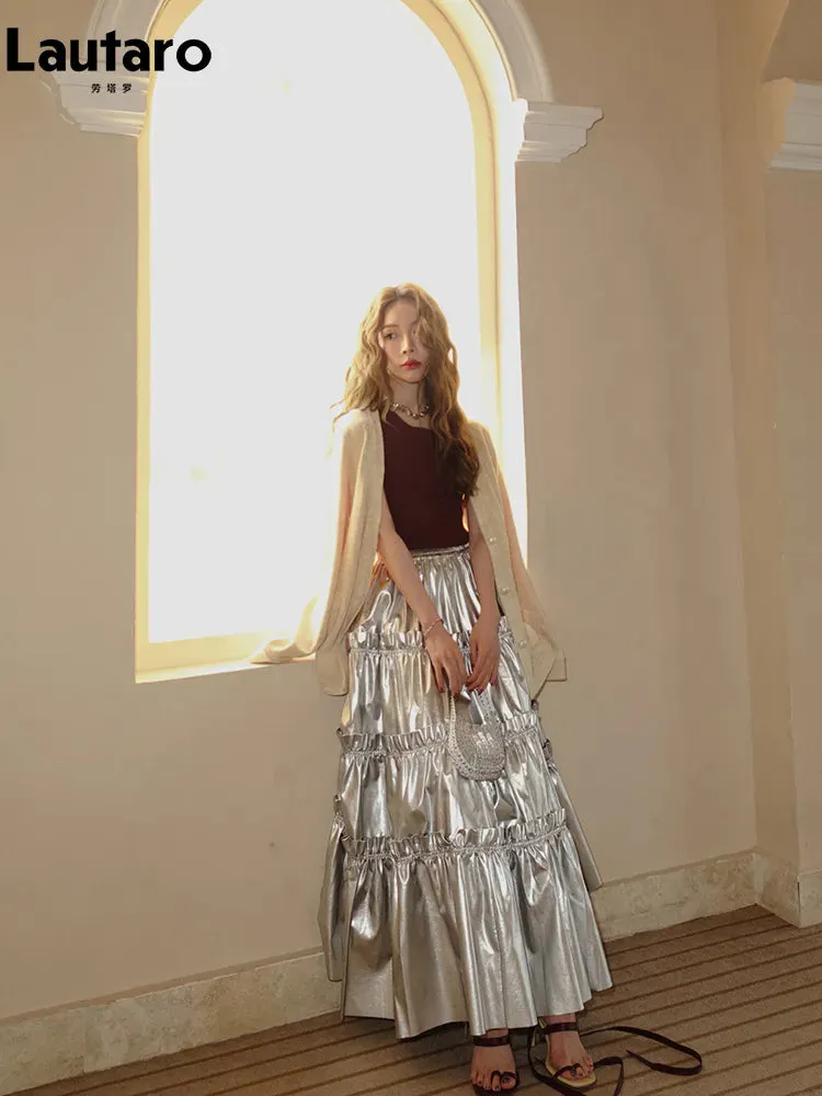 Vegan Leather Tiered Silver Skirt