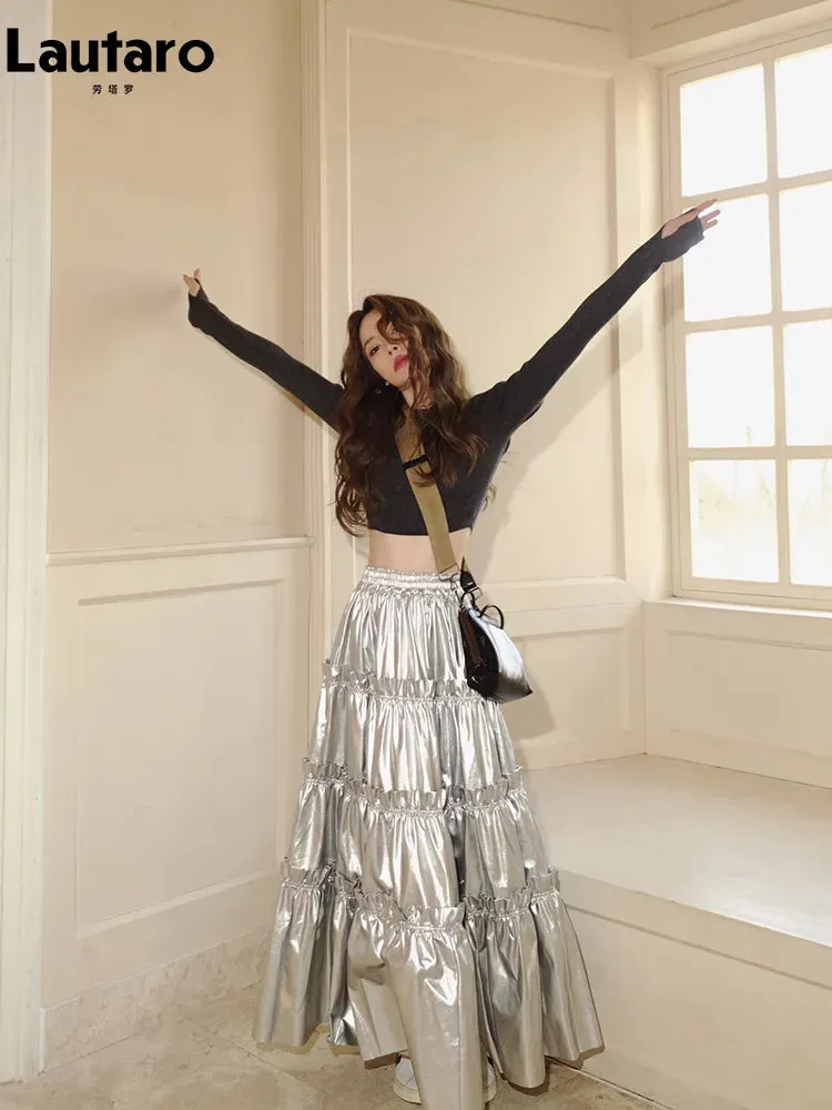 Vegan Leather Tiered Silver Skirt