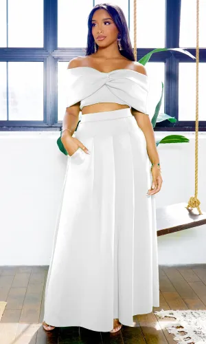 Veronica | Off The Shoulder Crop Skirt Set - White FINAL SALE