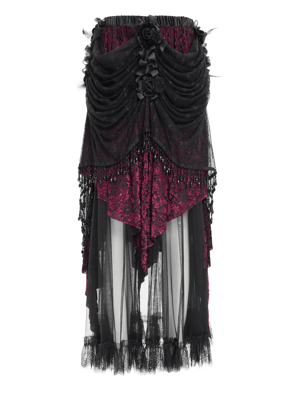 Victorian Gothic Layered Skirt with Lace and Beading