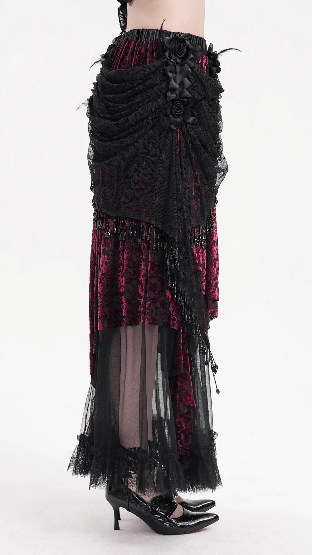 Victorian Gothic Layered Skirt with Lace and Beading