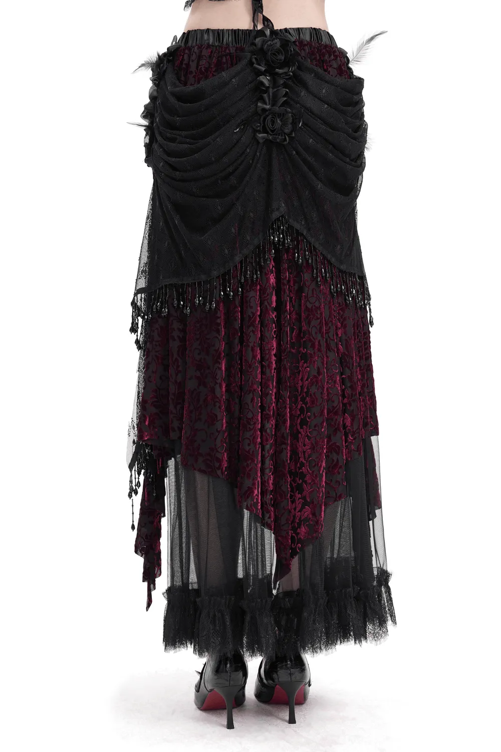 Victorian Gothic Layered Skirt with Lace and Beading