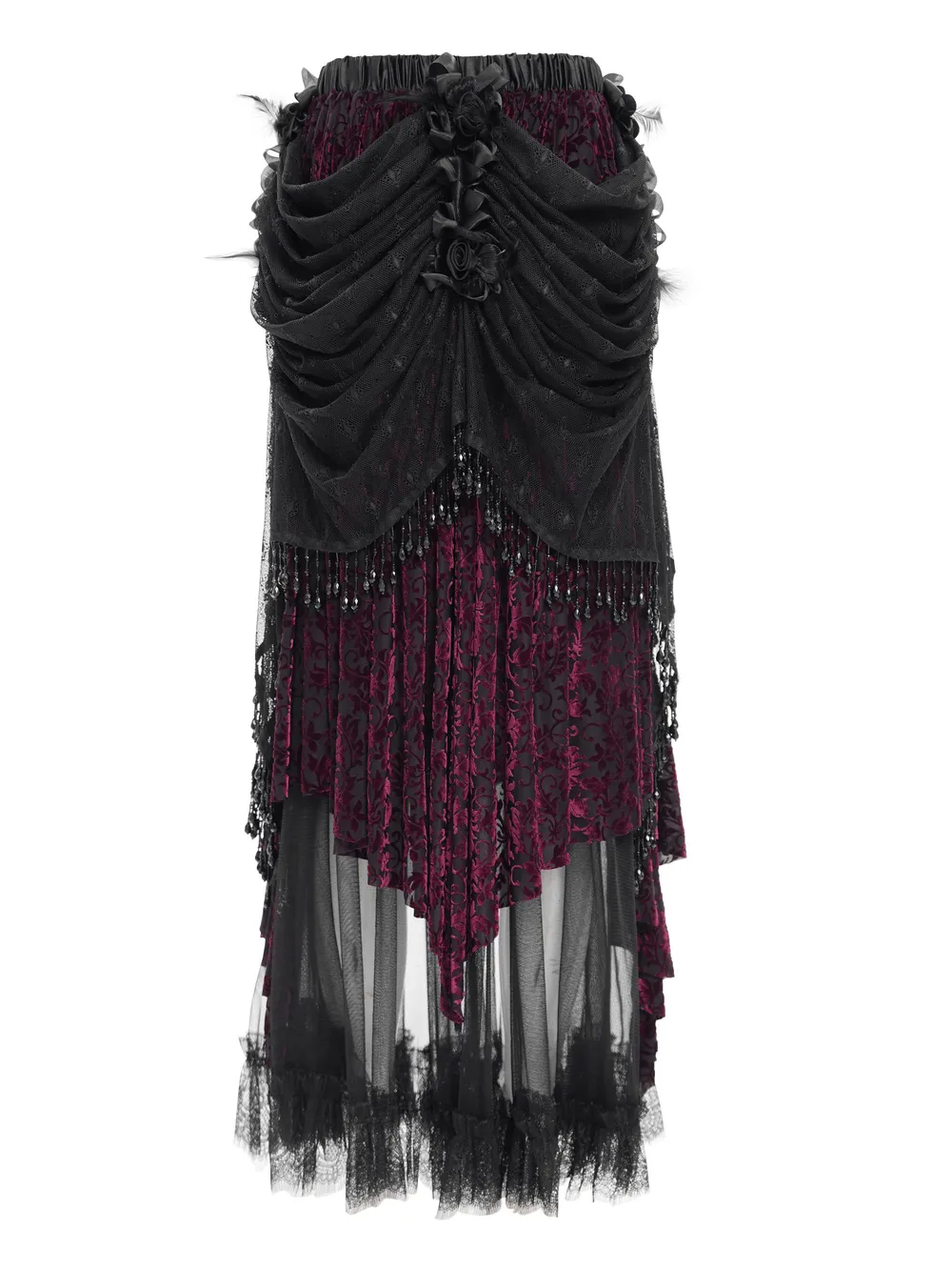 Victorian Gothic Layered Skirt with Lace and Beading