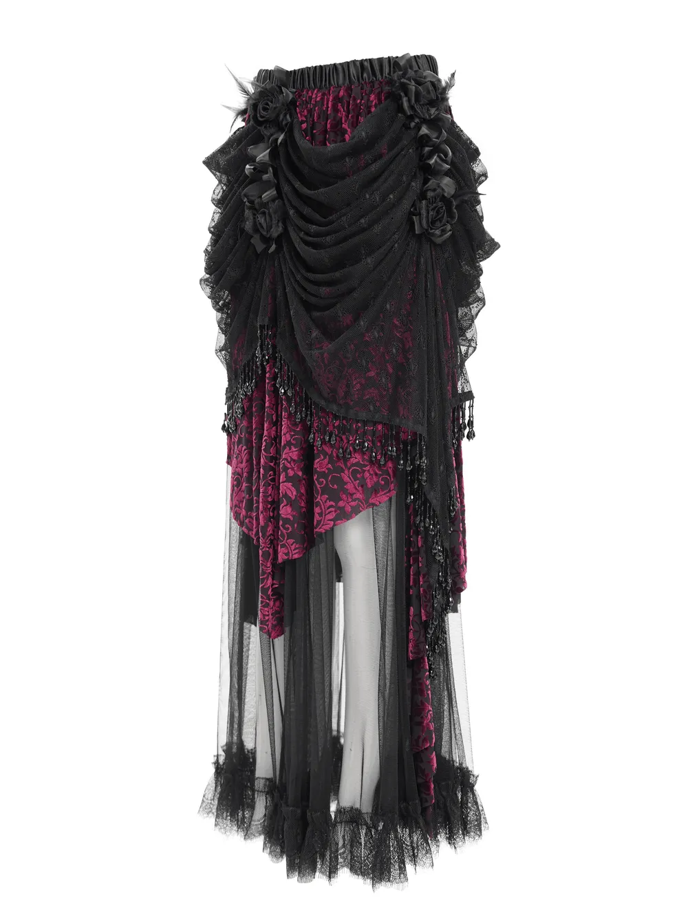 Victorian Gothic Layered Skirt with Lace and Beading