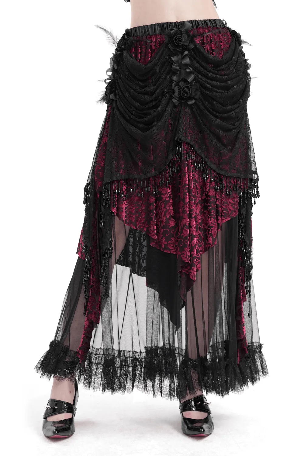 Victorian Gothic Layered Skirt with Lace and Beading