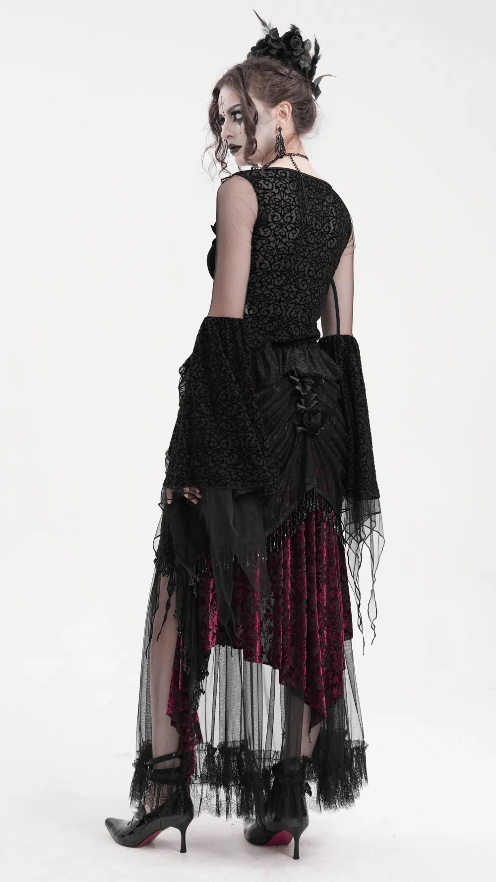 Victorian Gothic Layered Skirt with Lace and Beading