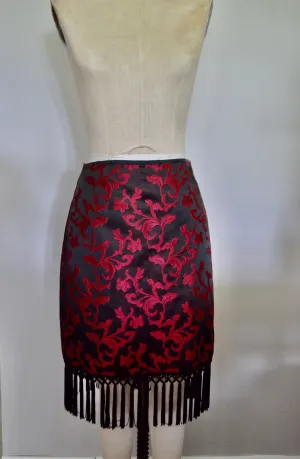 Vintage Burgundy Brocade Fringe Skirt