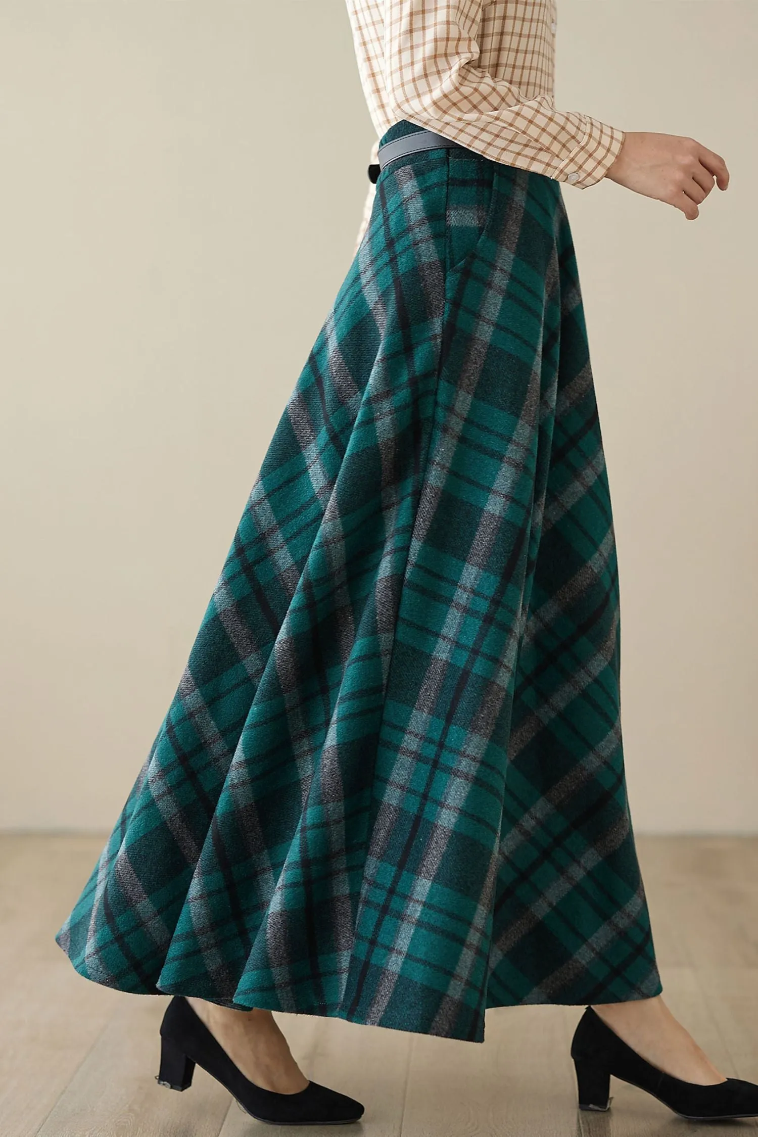 Vintage Inspired Long Wool Plaid Skirt 5264