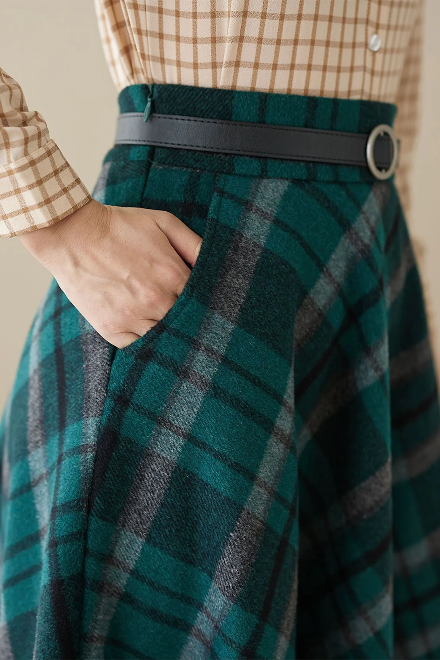 Vintage Inspired Long Wool Plaid Skirt 5264