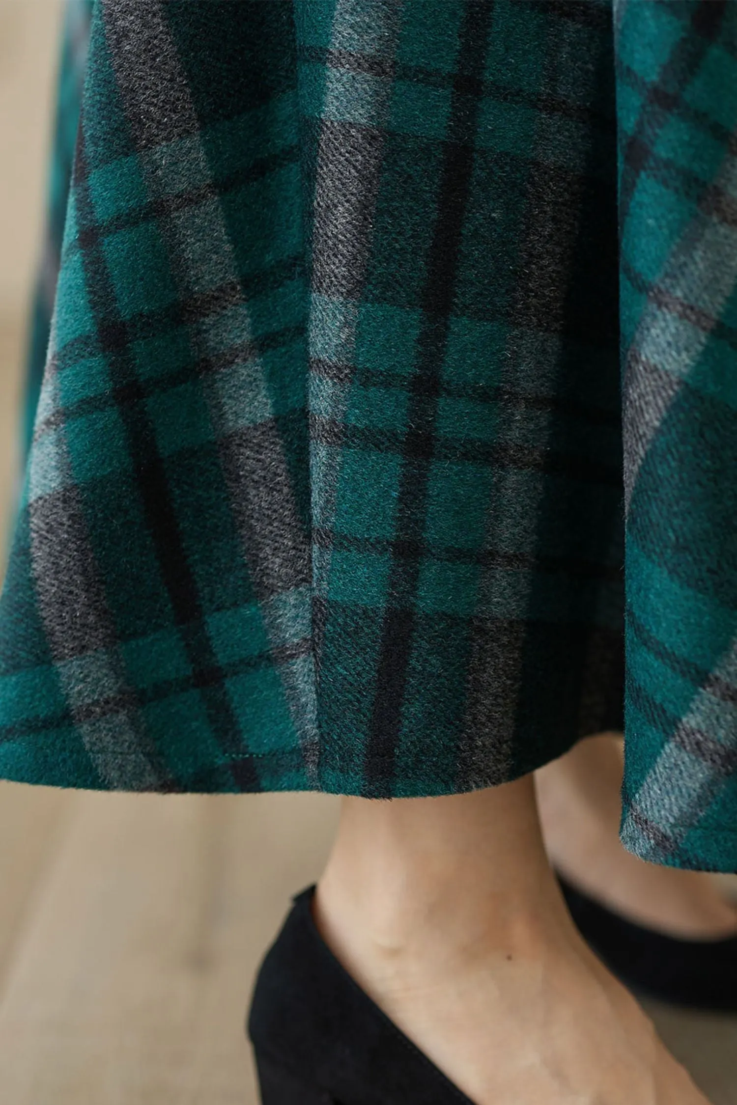 Vintage Inspired Long Wool Plaid Skirt 5264