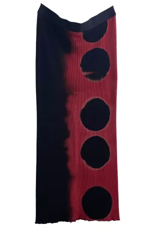 Waffle Stretch Tube Skirt w/ Itajime Circle Dye - Red & Black - Medium