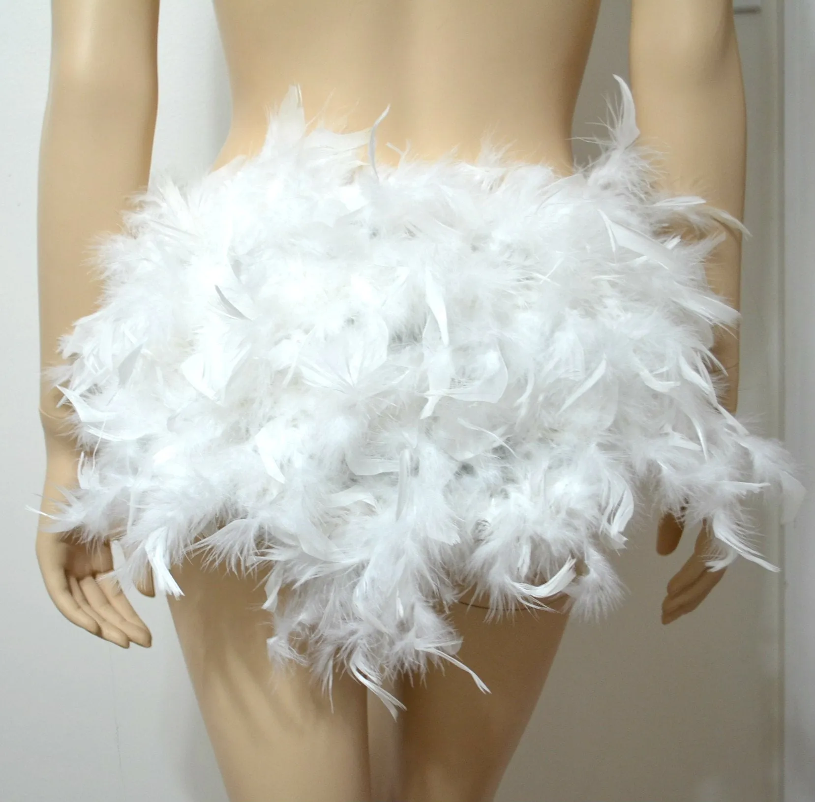 White and Silver Bow Sequin Feather Bustle Skirt