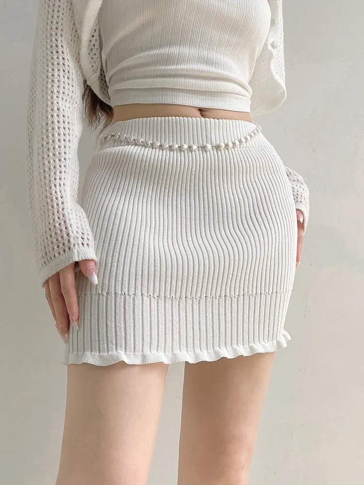 White Frill High Waist Slim Mini Skirt