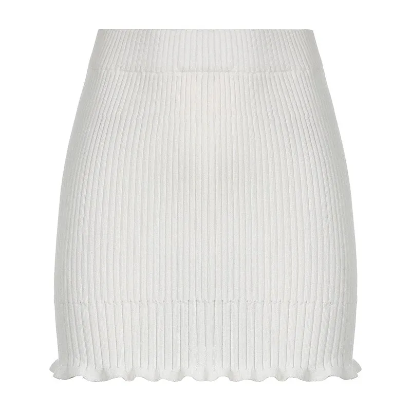 White Frill High Waist Slim Mini Skirt