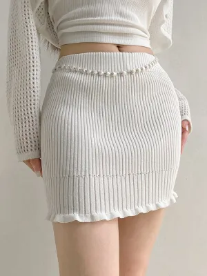 White Frill High Waist Slim Mini Skirt