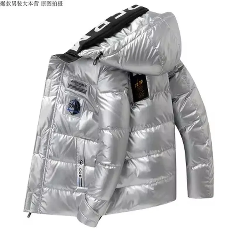 Winter Men'S Jacket Casual Warm Thick Coat Fashionable Hooded Parkas Men'S Clothing Loose Windproof Shiny Jacket 4XL