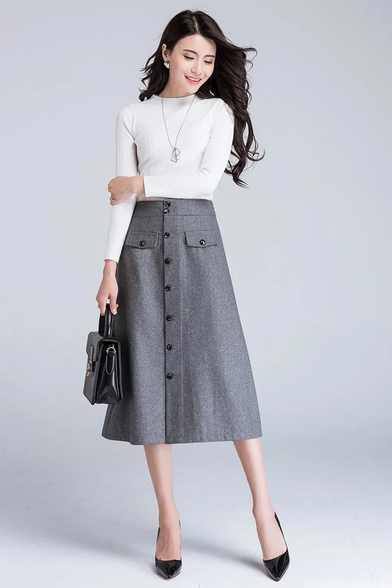 Winter wool mid calf length skirt S012