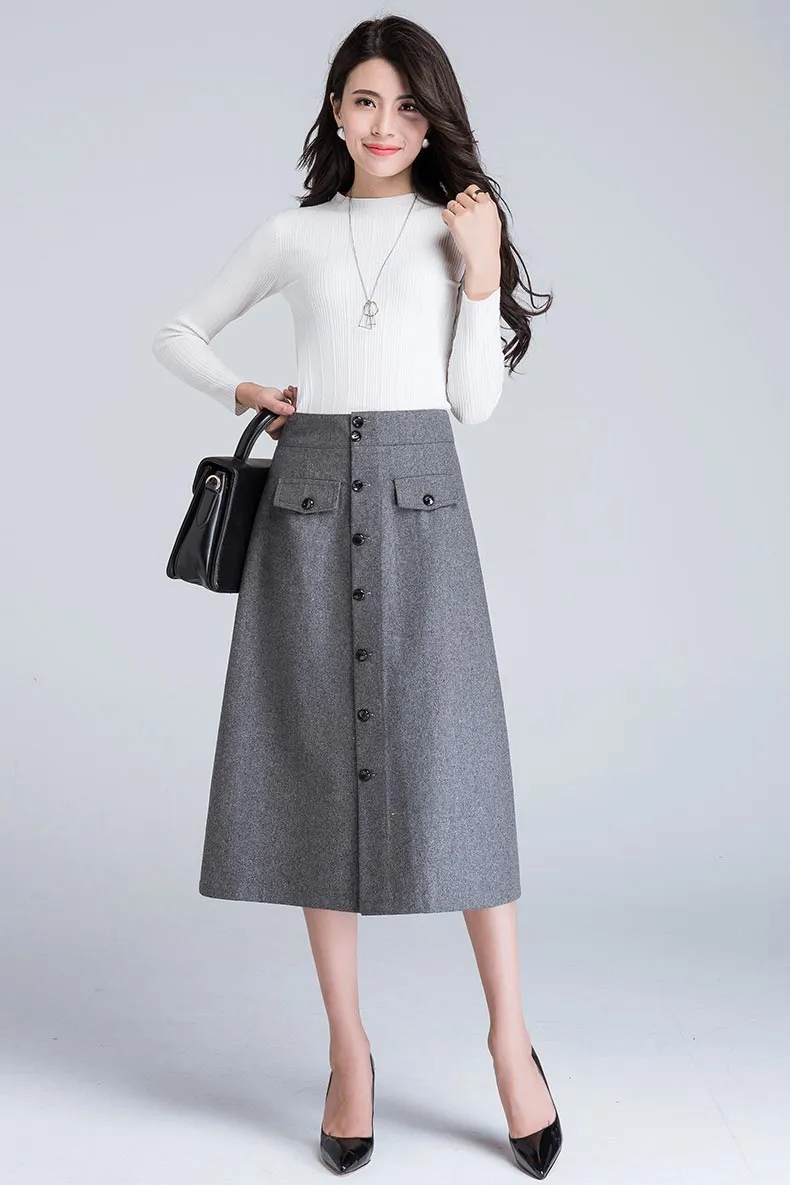 Winter wool mid calf length skirt S012