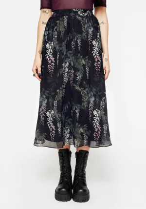 Wisteria Floral Print Chiffon Midi Skirt