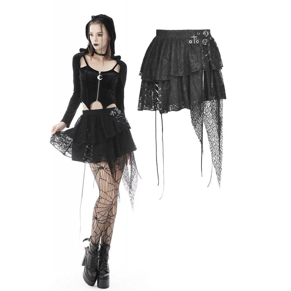 Women's Punk Strappy Cross Layered Lace Skirt