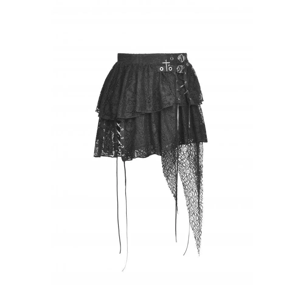 Women's Punk Strappy Cross Layered Lace Skirt