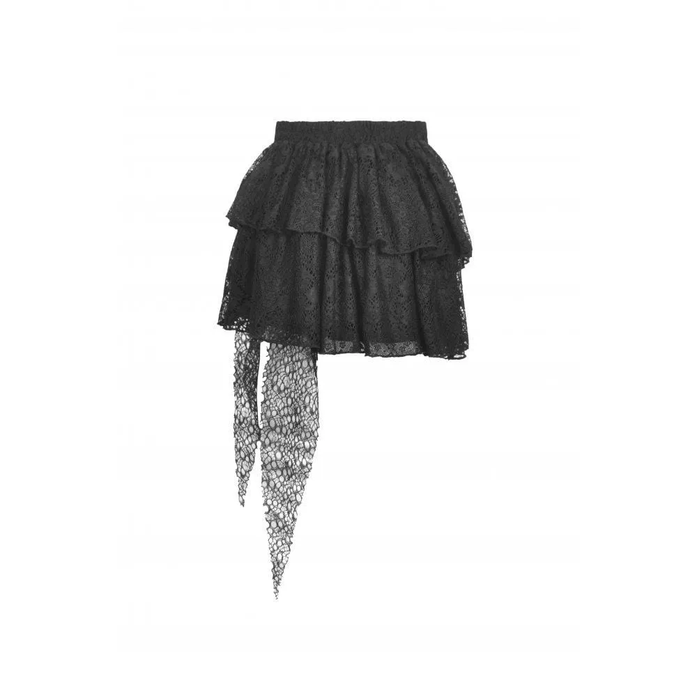 Women's Punk Strappy Cross Layered Lace Skirt