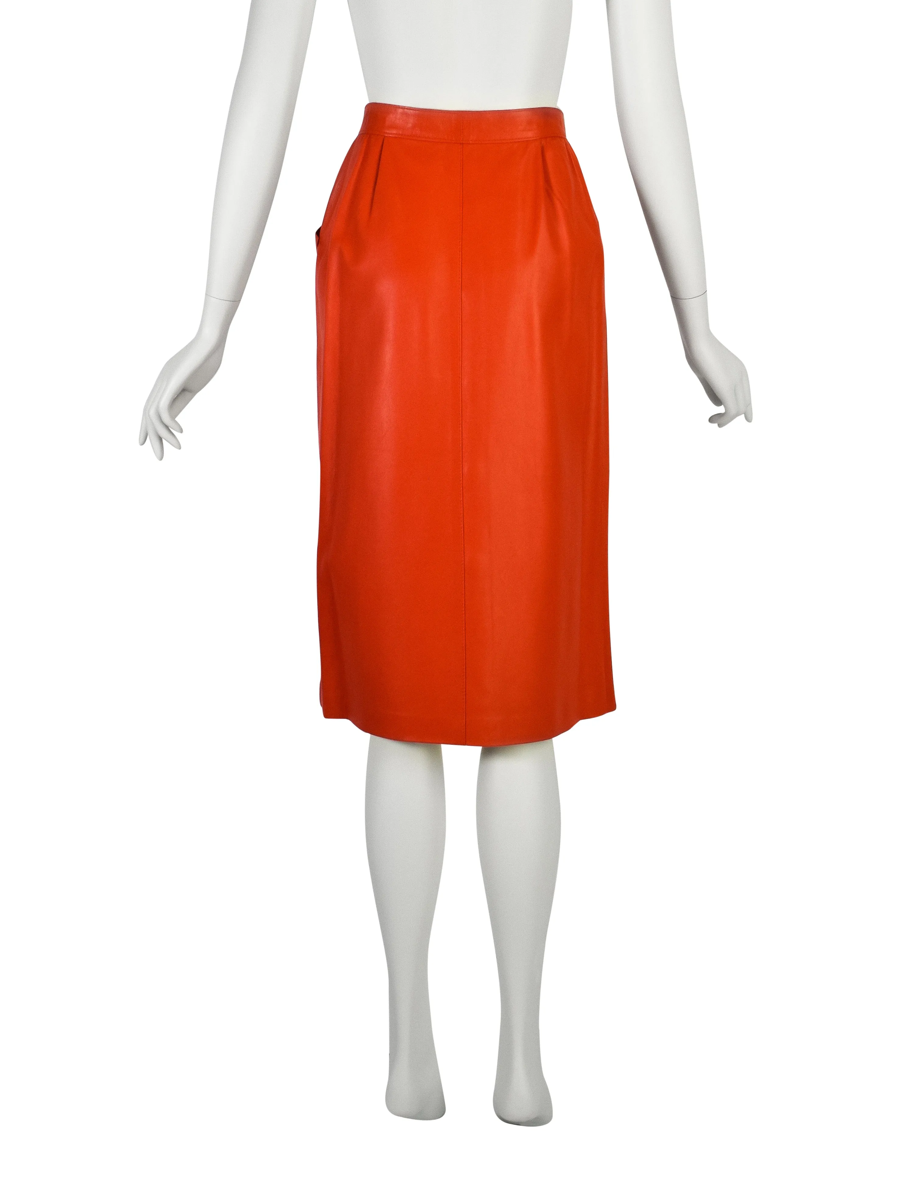 Yves Saint Laurent Vintage 1970s Orangey Red Lambskin Leather Skirt