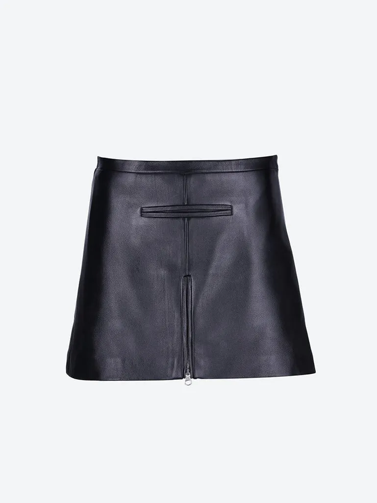 Zipped vintage leather mini skirt